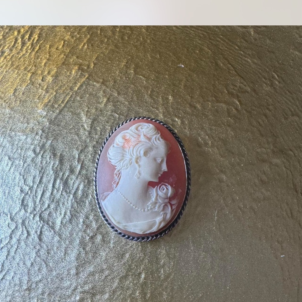 Elegant Coral and Cream Cameo Brooch